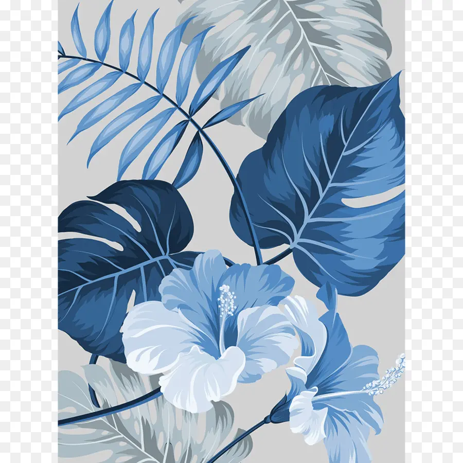 Motif Floral Bleu，Feuilles PNG