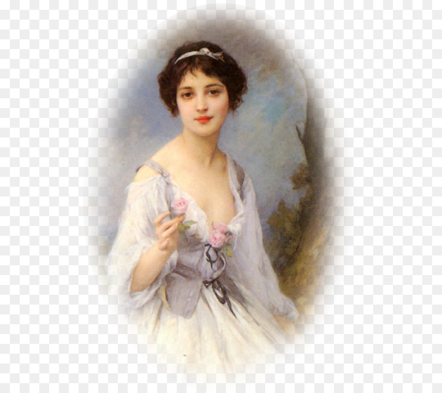 Femme Avec Fleur，Peinture PNG