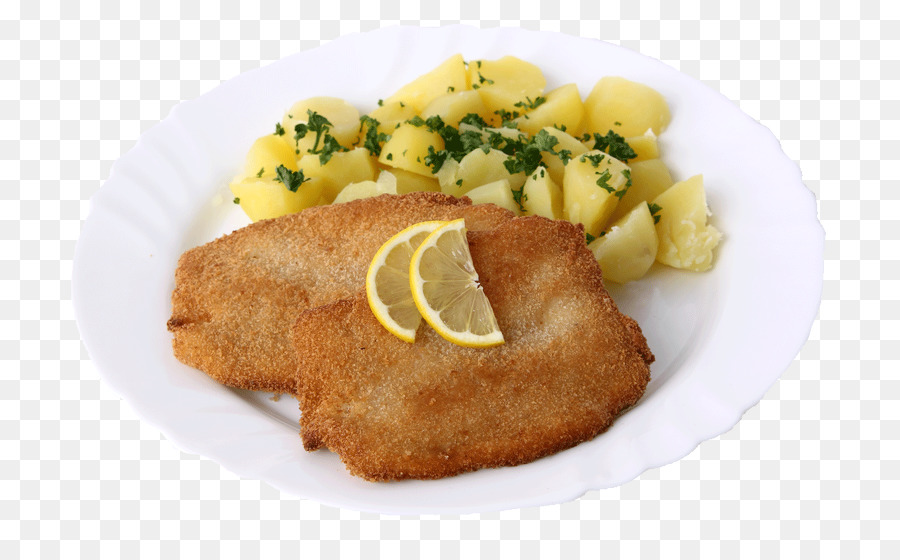 Escalope Panée Et Pommes De Terre，Tranches De Citron PNG