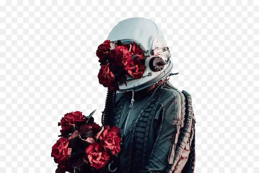 Astronaute Avec Des Fleurs，Casque PNG