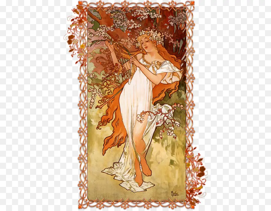 Peinture Art Nouveau，Femme PNG