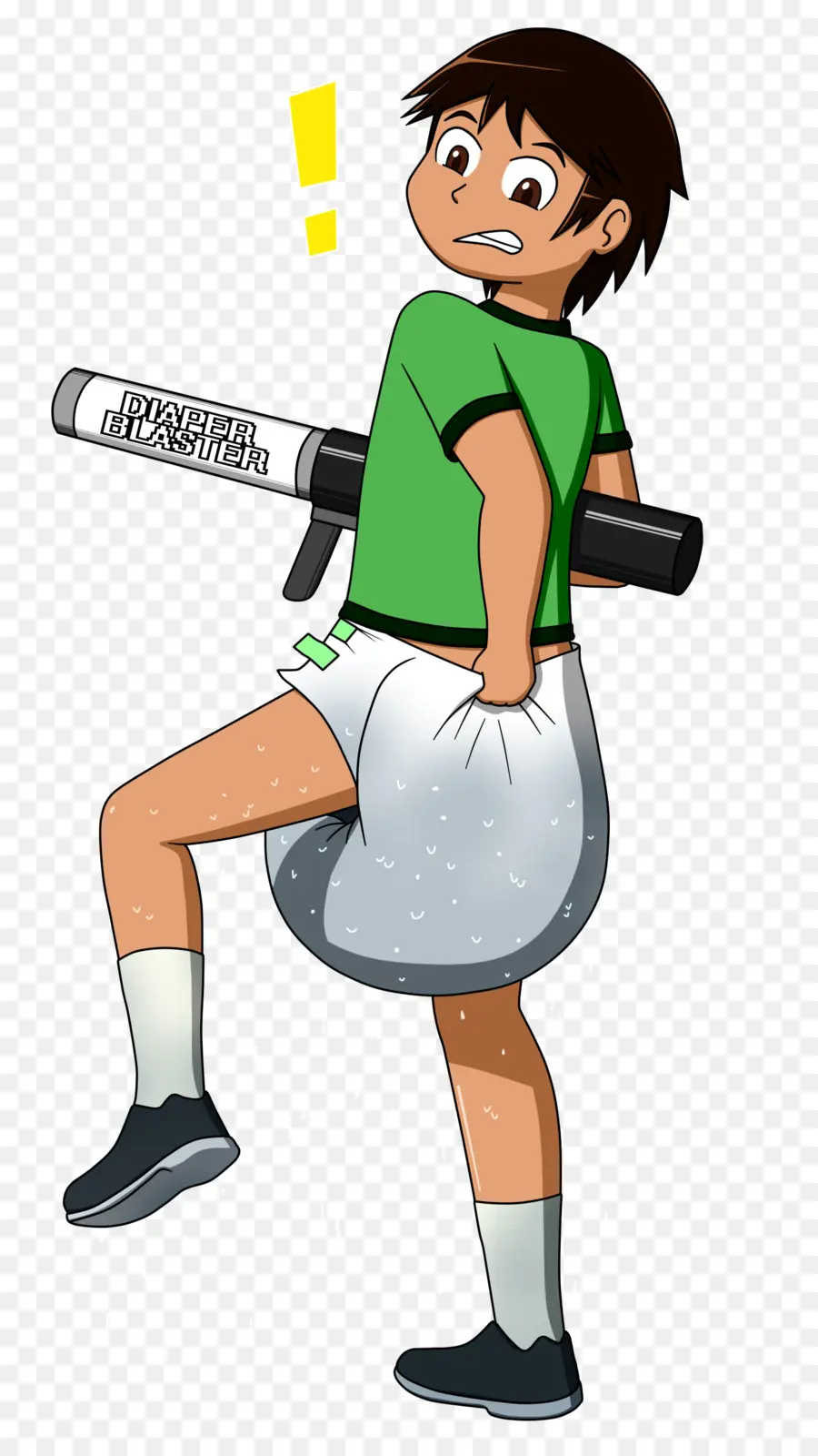 Garçon De Dessin Animé Avec Blaster De Couches，Chemise Verte PNG