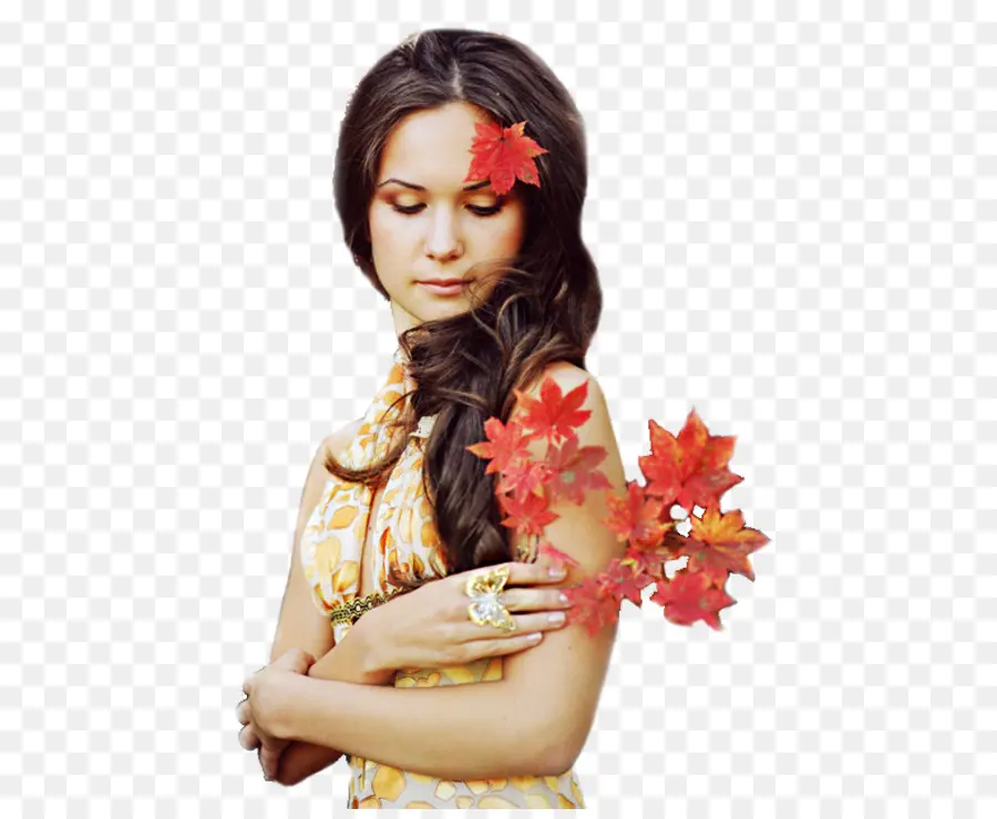 Femme Avec Des Feuilles D'automne，Feuilles PNG