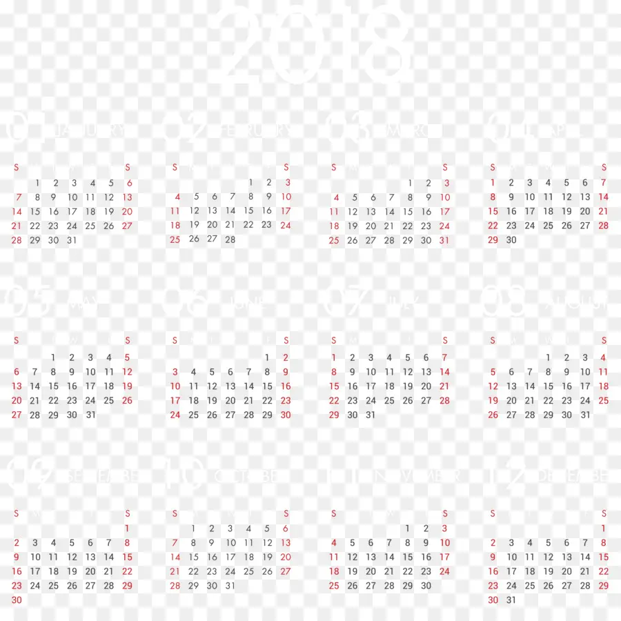 2018，Calendrier PNG