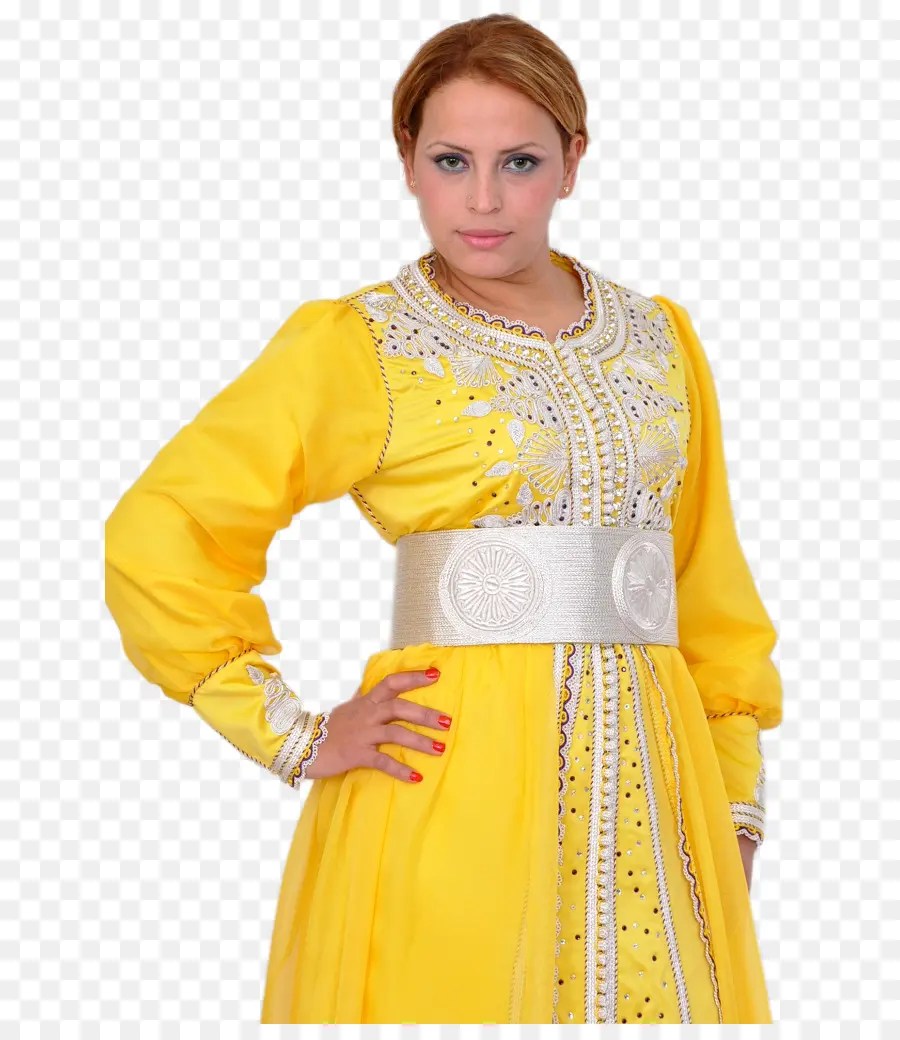 Femme En Costume Traditionnel，Robe Jaune PNG