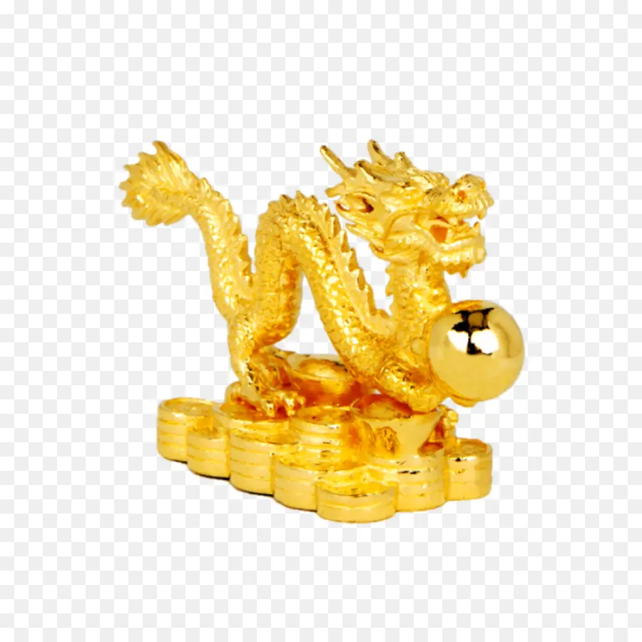 Statue De Dragon Doré，Ornement PNG