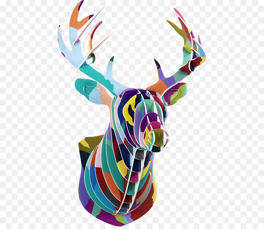 Tête De Cerf Colorée，Art Mural PNG