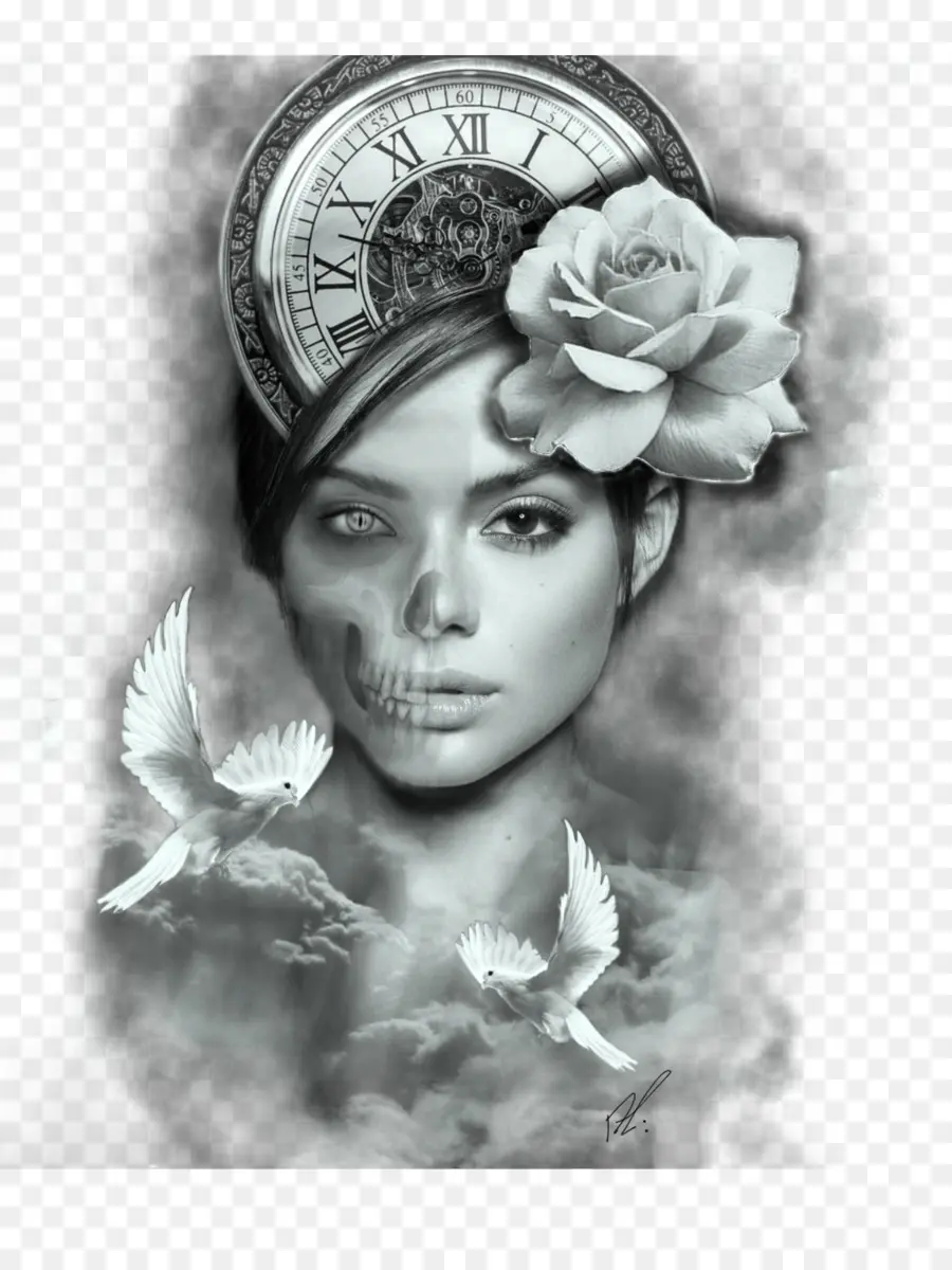 Portrait De Femme Surréaliste，Horloge PNG