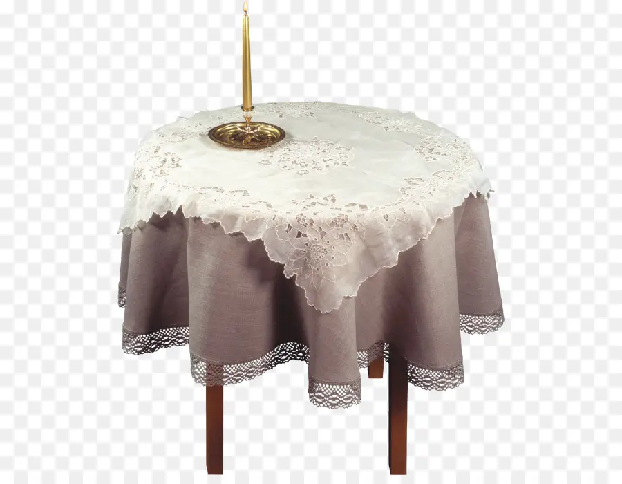 Table Avec Tissu En Dentelle，Bougie PNG