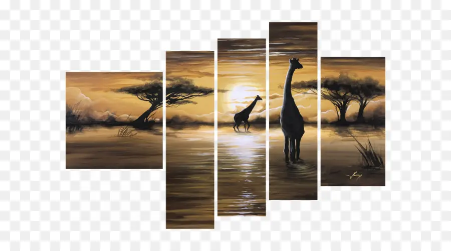 Girafes，Coucher De Soleil PNG