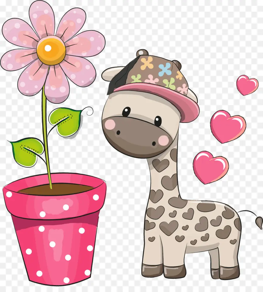 Girafe Mignonne，Fleur PNG