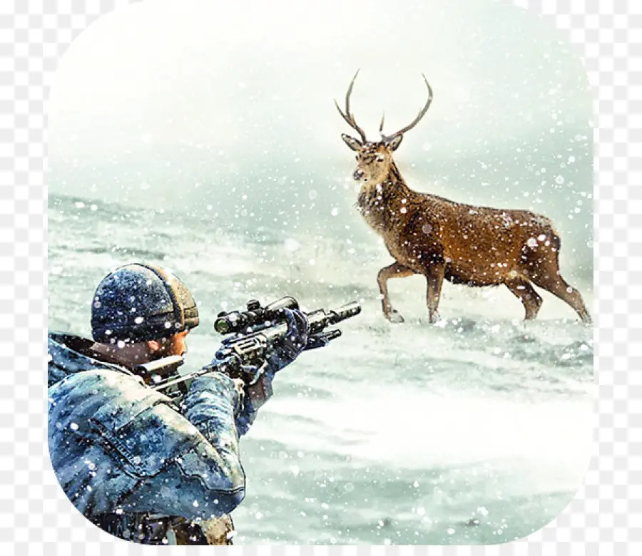 Chasseur Et Cerf，Neige PNG