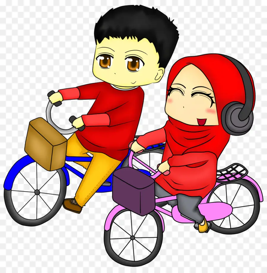 Couple De Dessin Animé Sur Des Vélos，Vélo PNG