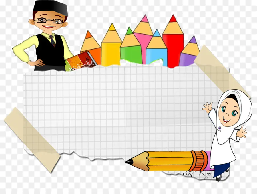 Enfants De Dessin Animé Avec Des Crayons，École PNG