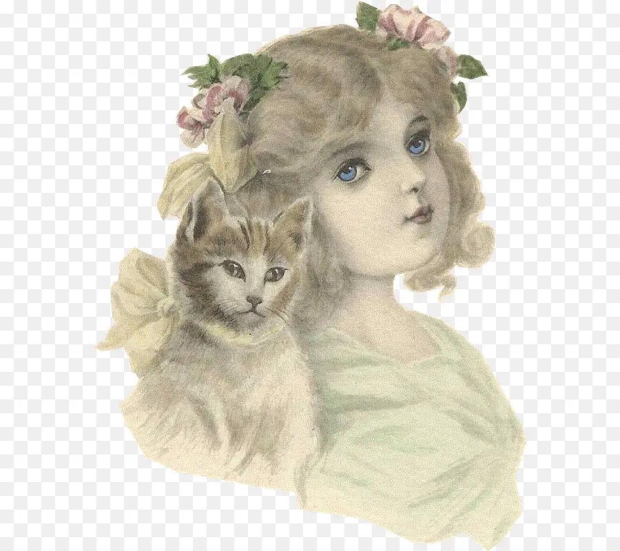 Fille Et Chat Vintage，Ancien PNG