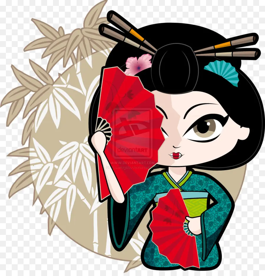 Geisha Dessin Animé，Ventilateur PNG