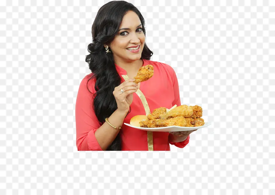 Femme Mangeant Du Poulet，Nourriture PNG