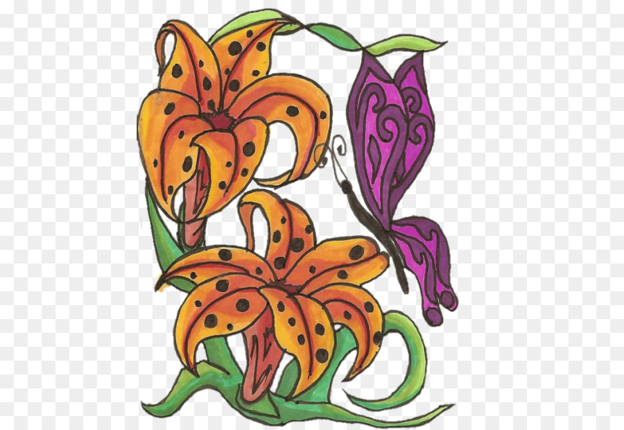 Papillon Monarque，Design Floral PNG