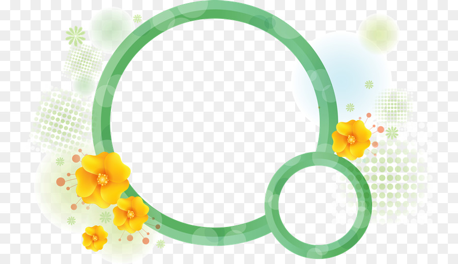 Cadre Circulaire Vert，Fleurs Jaunes PNG