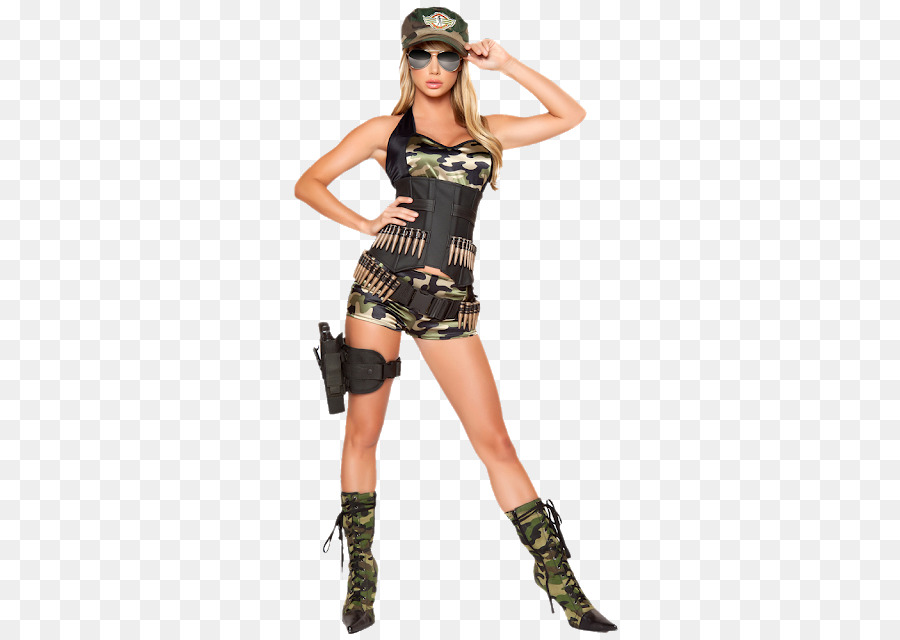 Femme En Costume Militaire，Camouflage PNG