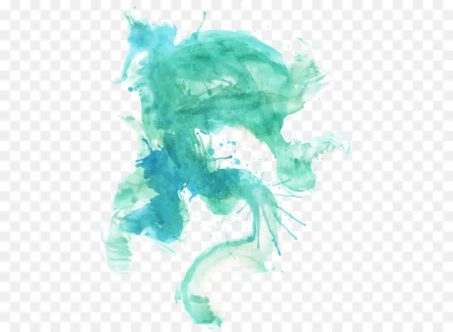 Splash Aquarelle Bleu Et Vert，Abstrait PNG