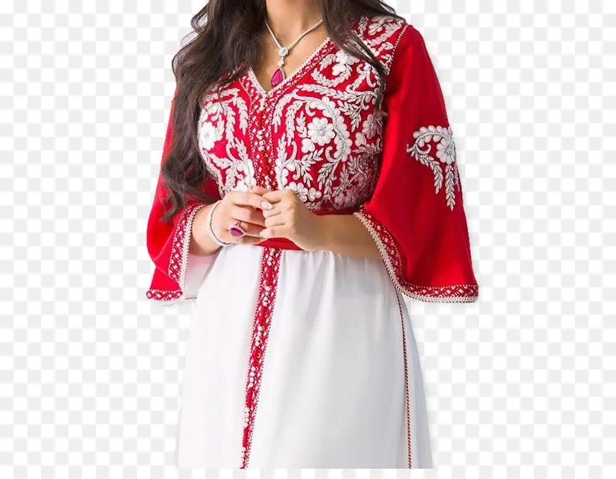 Robe Brodée Rouge Et Blanche，Robe Traditionnelle PNG