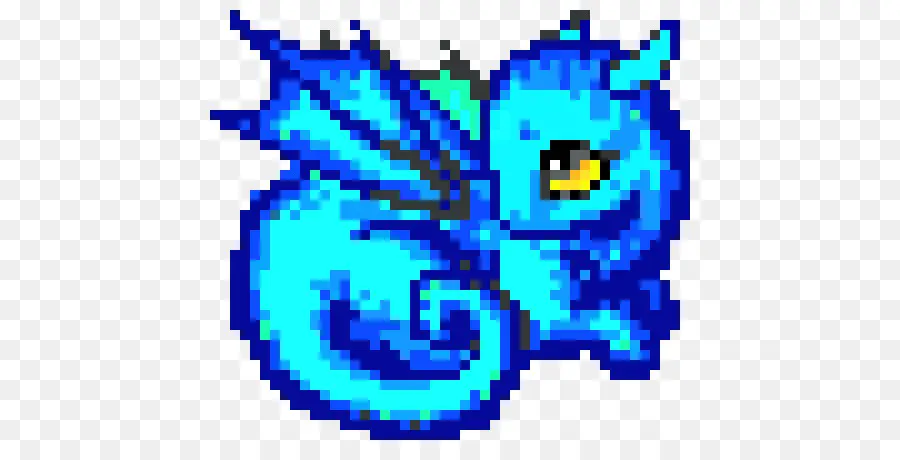 Dragon Pixelisé，Bleu PNG