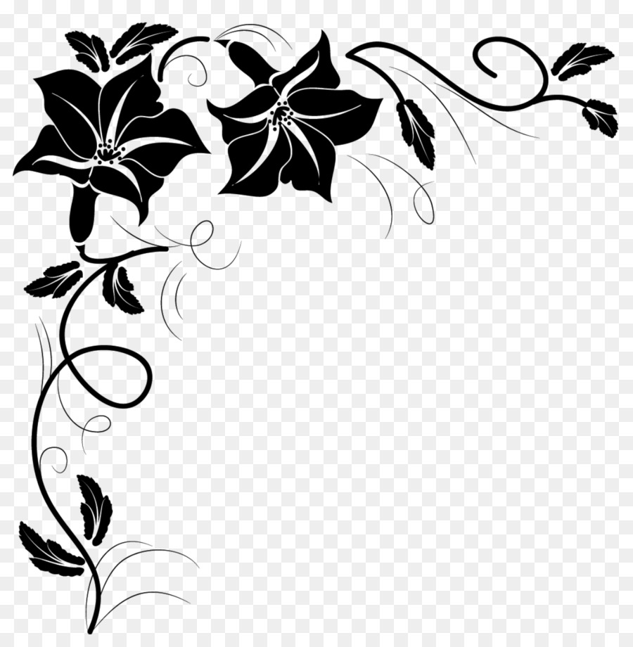 Design Floral，Noir PNG