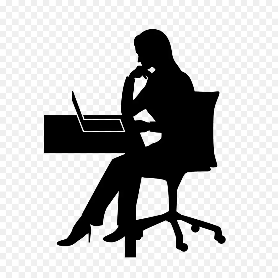 Silhouette Femme Au Bureau，Ordinateur Portable PNG