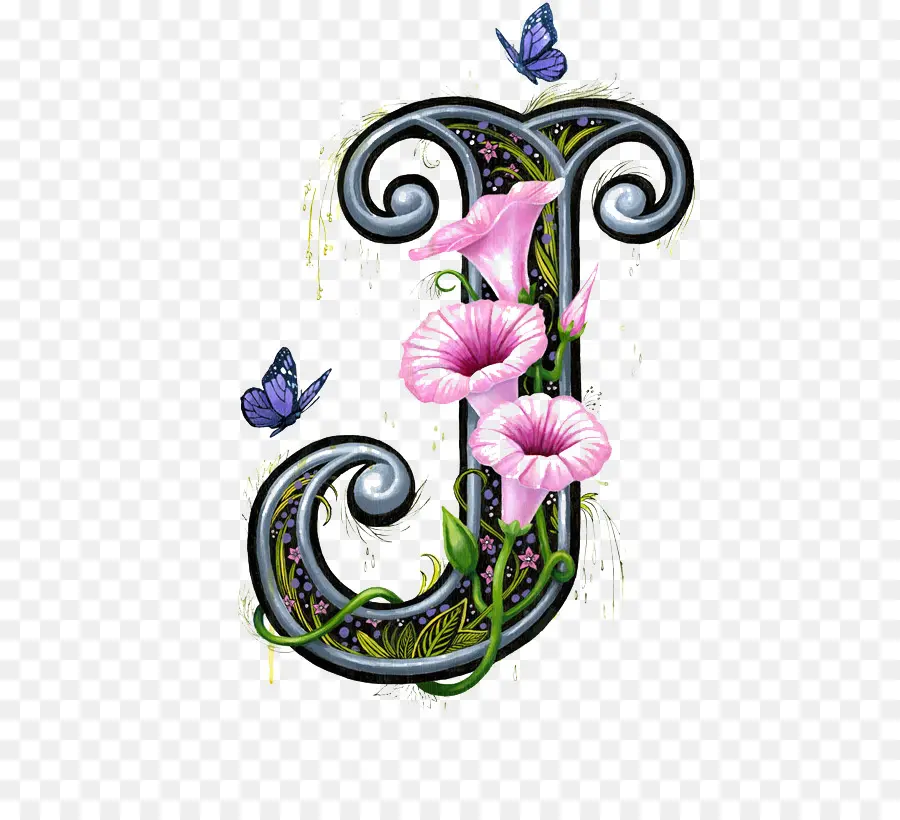 Lettre J，Fleurs PNG