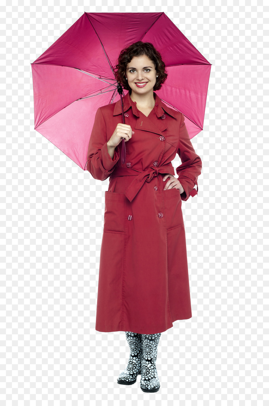 Femme Avec Parapluie，Manteau Rouge PNG