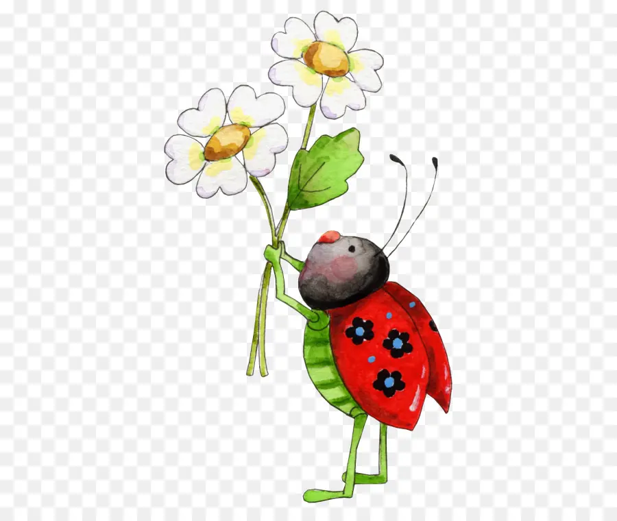 Coccinelle Avec Des Fleurs，Marguerites PNG