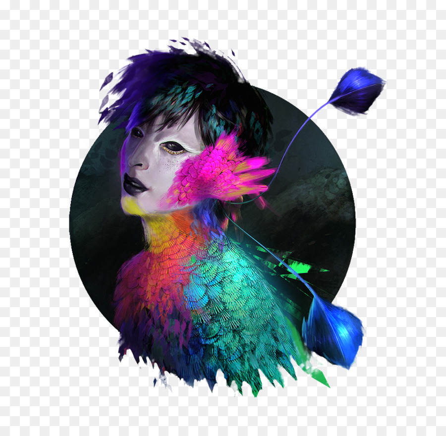 Portrait Coloré，Plumes PNG