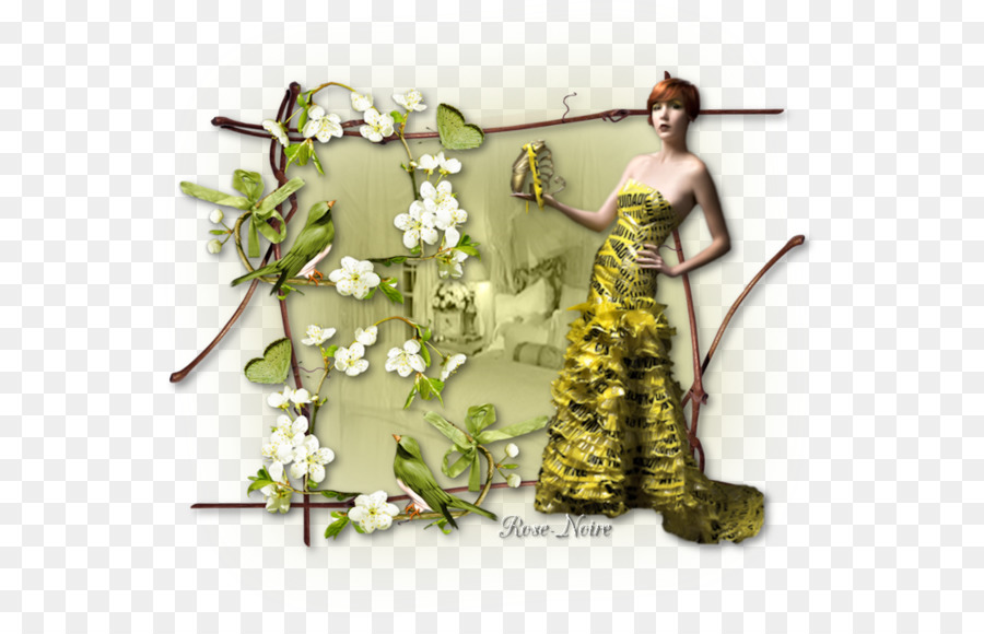 Femme En Robe Jaune，Fleurs PNG