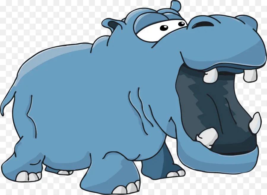 Hippopotame De Dessin Animé，Bleu PNG