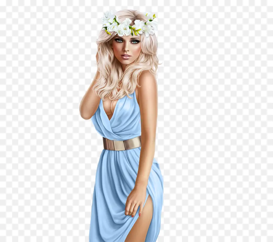 Femme Blonde En Robe Bleue，Femme PNG