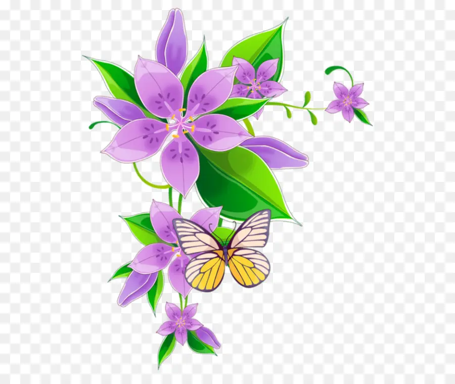 Fleurs Violettes，Papillon PNG