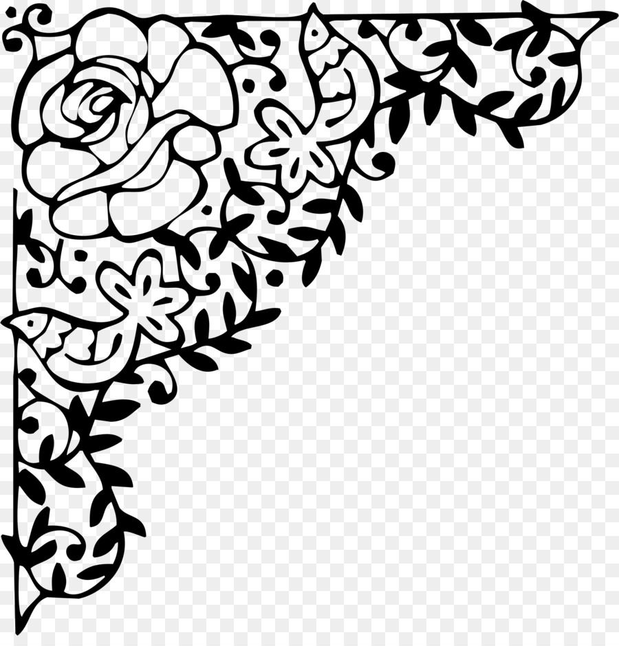 Coin Floral，Noir Et Blanc PNG