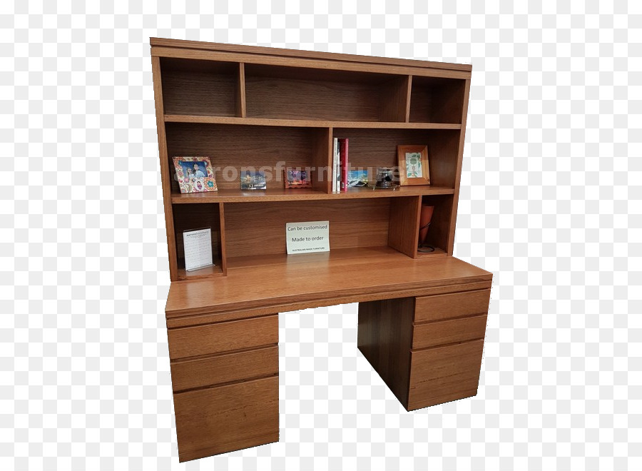 Bureau En Bois Avec Niche，étagères PNG