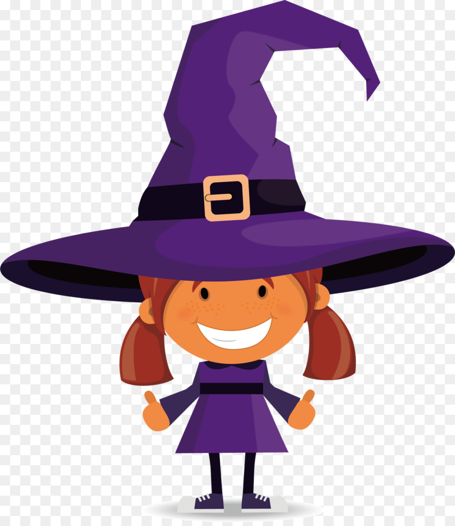 Fille En Costume De Sorcière，Chapeau Violet PNG