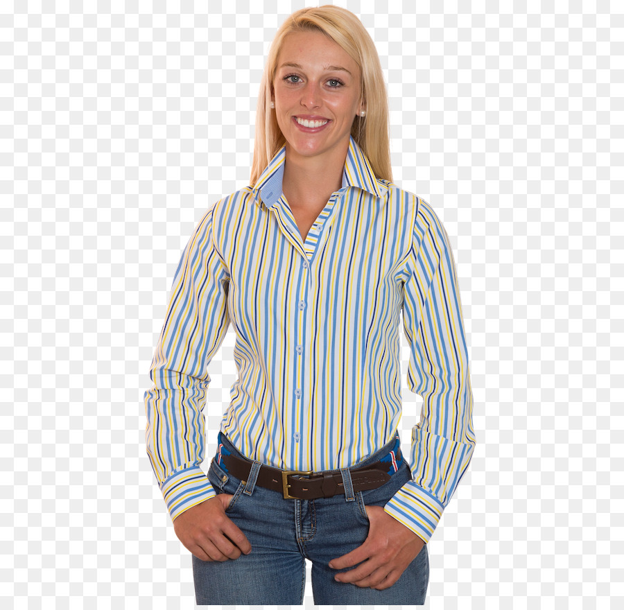 Femme En Chemise Rayée，Jean Bleu PNG