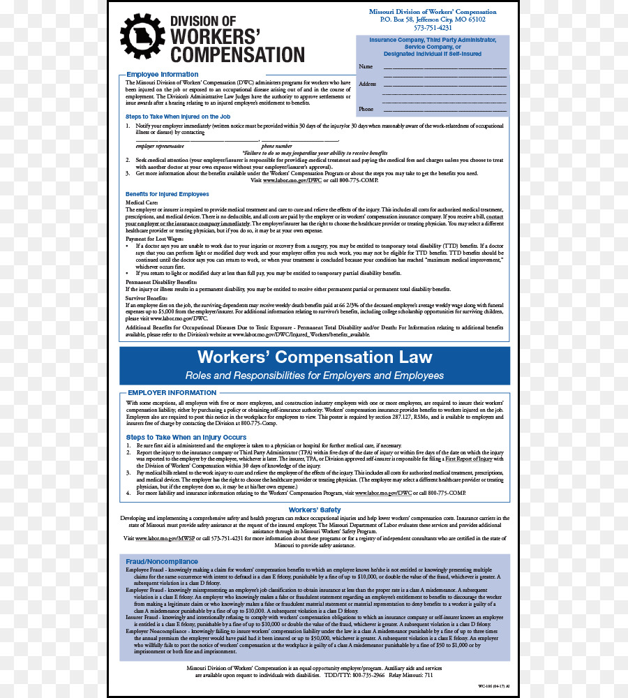 Affiche Sur L’indemnisation Des Accidents Du Travail，Droits Des Employés PNG