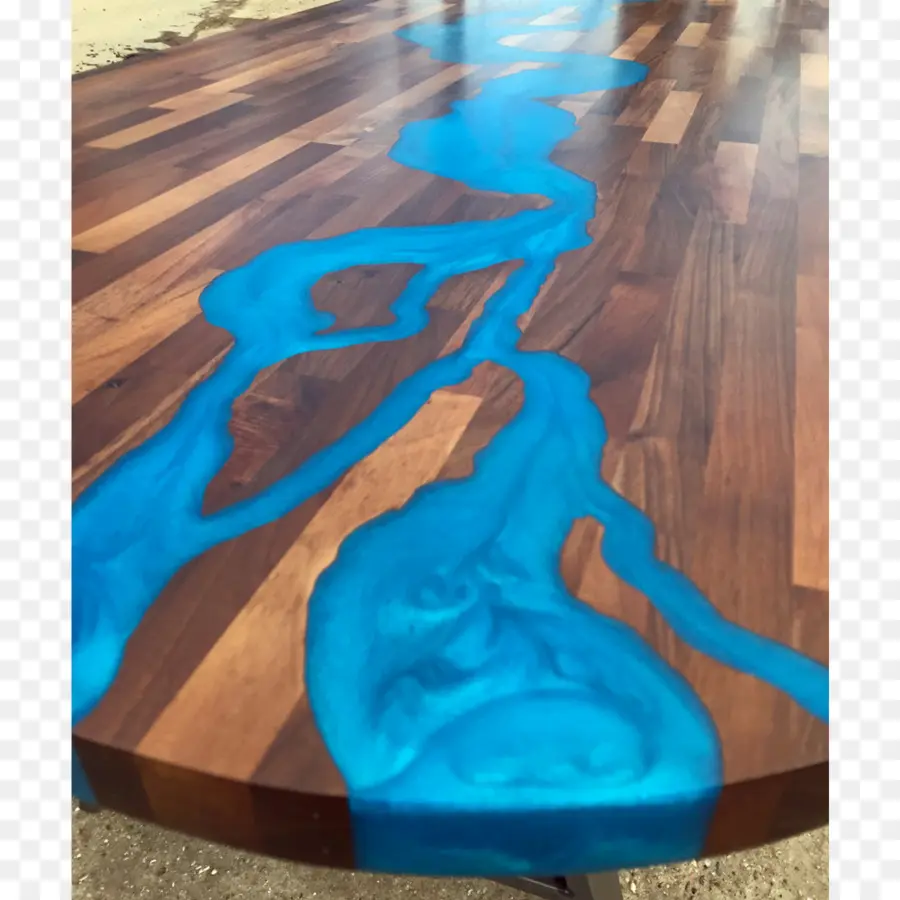 Table En Bois Et Résine Bleue，Conception PNG