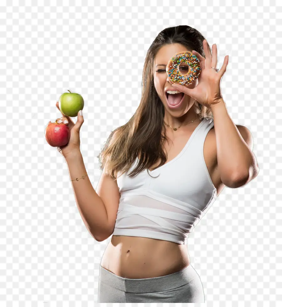 Femme Avec Beignet Et Pommes，Nourriture PNG