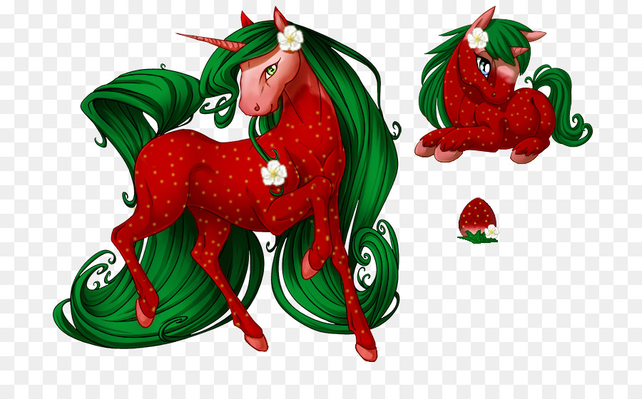 Licorne Rouge à Crinière Verte，Licorne PNG