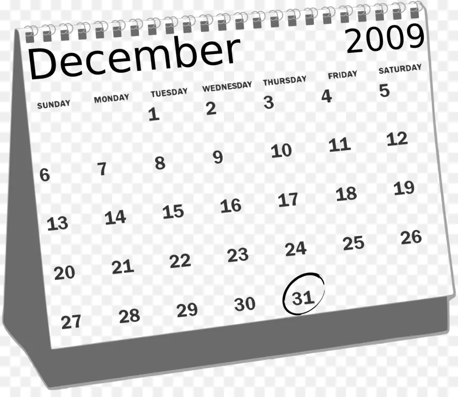 Calendrier De Décembre，2009 PNG