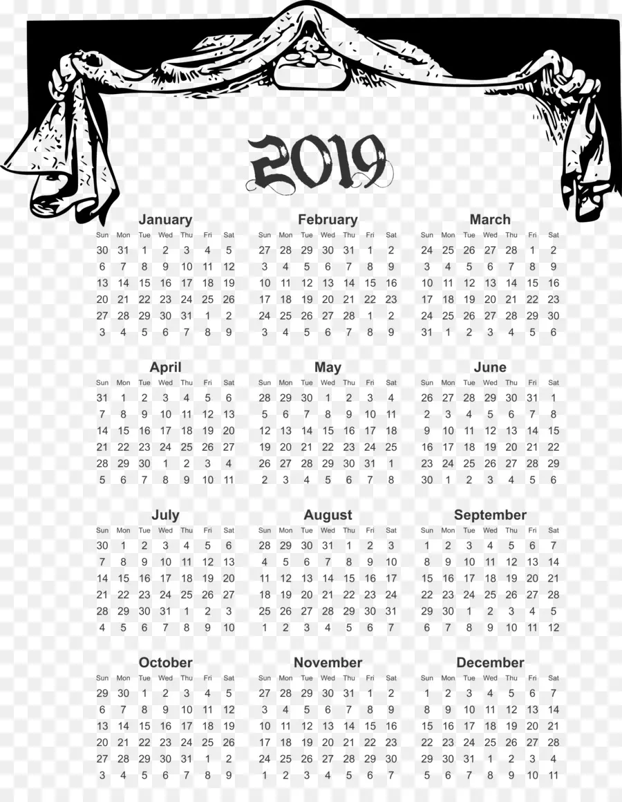 Calendrier 2019，Noir PNG