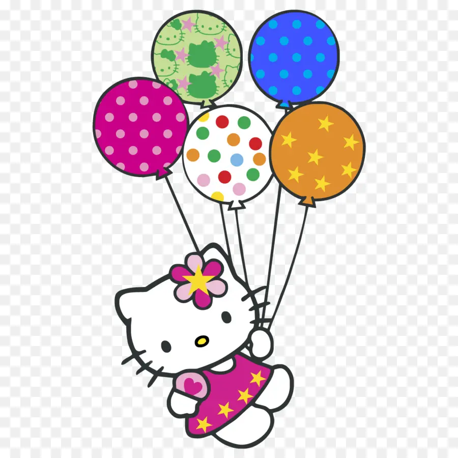 Hello Kitty Avec Des Ballons，Dessin Animé PNG