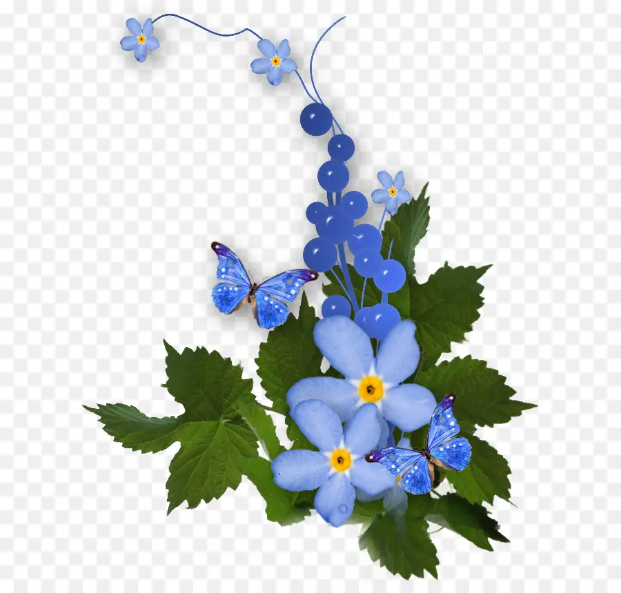 Fleurs Bleues，Papillons PNG