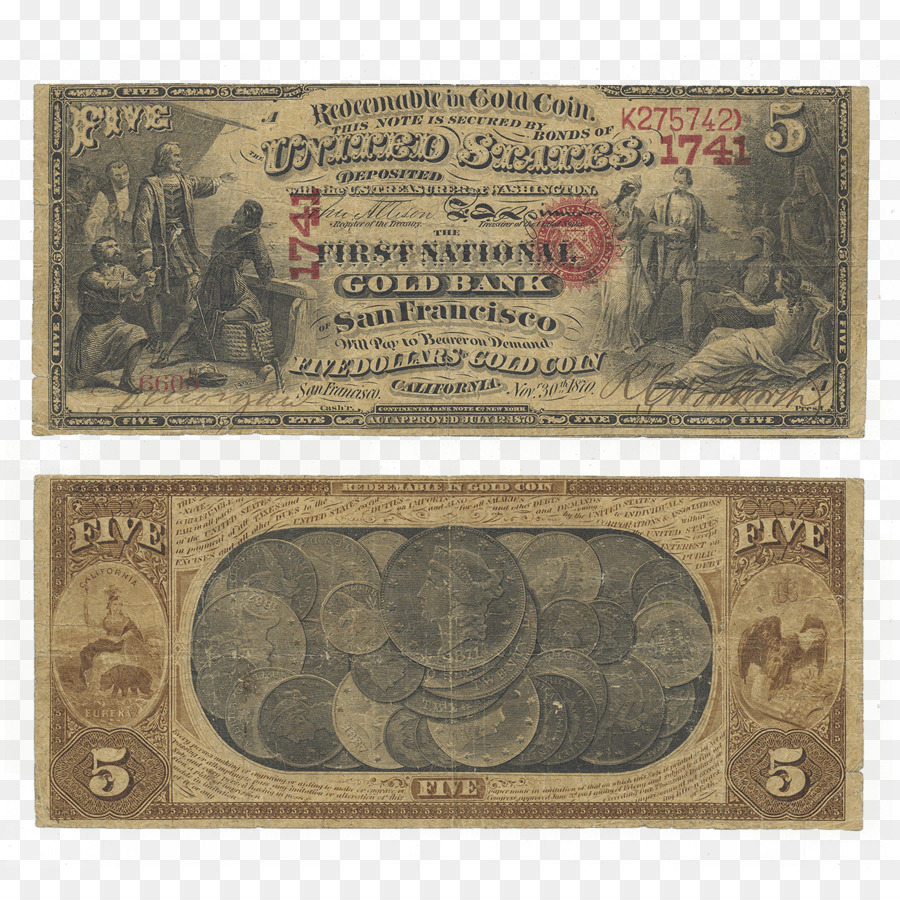 Billet De Banque Vintage，Cinq Dollars PNG